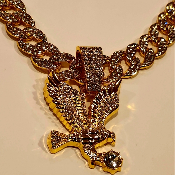 Gold color Hip Hop Eagle Pendant Cuban Chain Necklace, Suitable For Both Men's - Picture 5 of 10